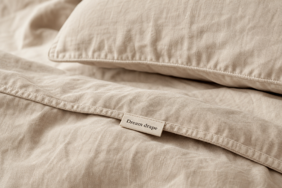 Dream drape oatmeal washed cotton bedding fabric detail