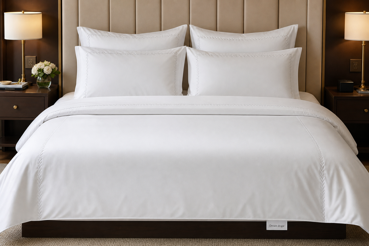 Dream drape white cotton sateen hotel bedding hero image