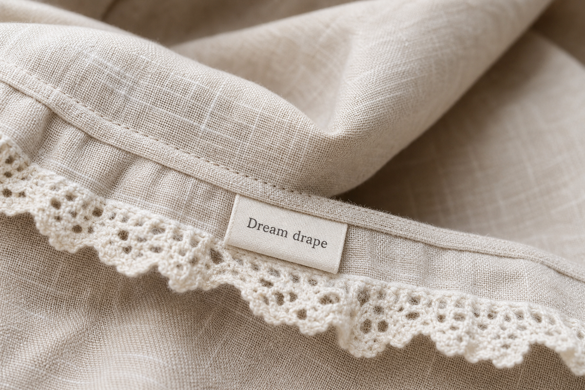 Dream drape vintage linen lace bedding fabric detail
