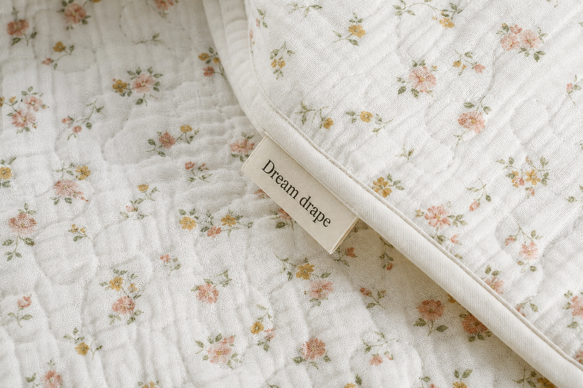 Dream drape Korean floral quilted bedding fabric detail