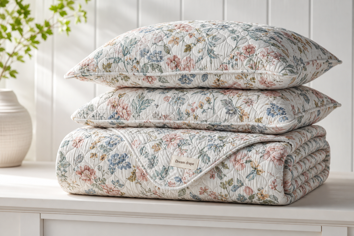 Dream drape Korean floral quilted bedding folded product image