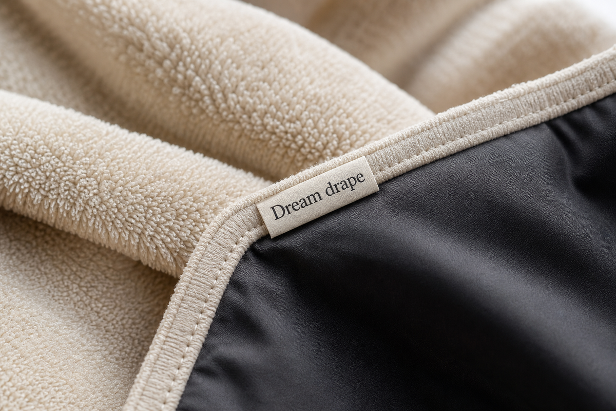 Dream drape cream chenille blackout curtain fabric detail