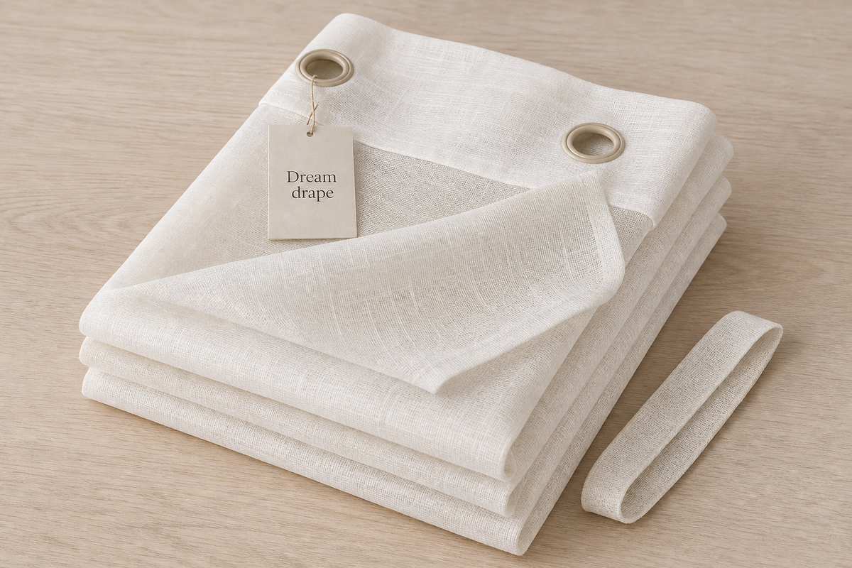 Dream drape ivory linen-look sheer curtain folded product image