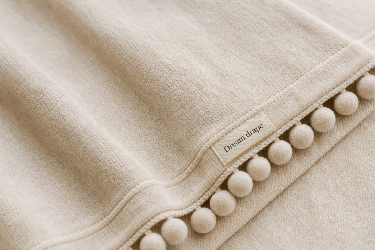 Dream drape French cream chenille fringe curtain fabric detail