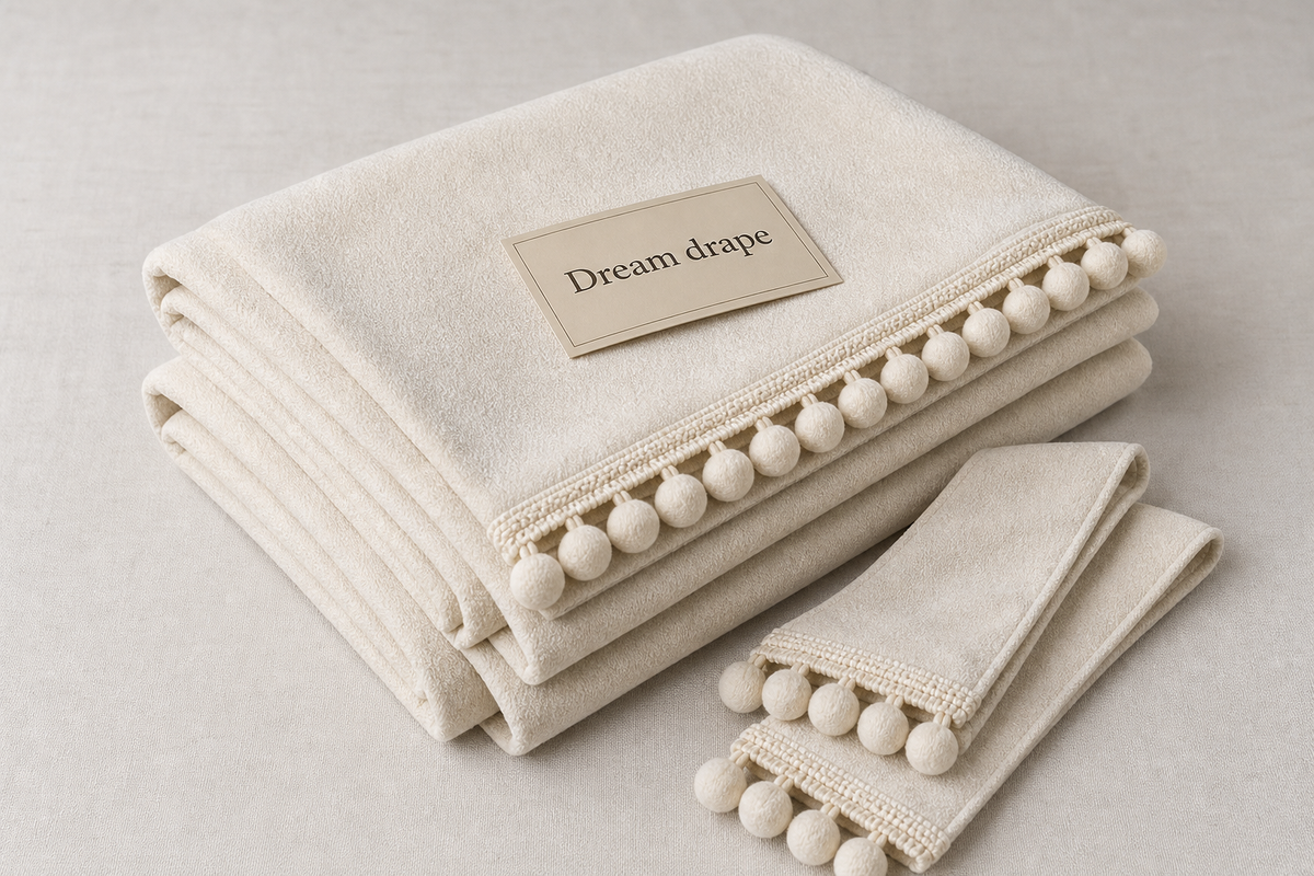 Dream drape French cream chenille fringe curtain folded product image